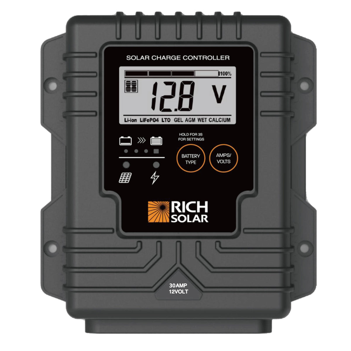 30A 12V Waterproof PWM Solar Charge Controller