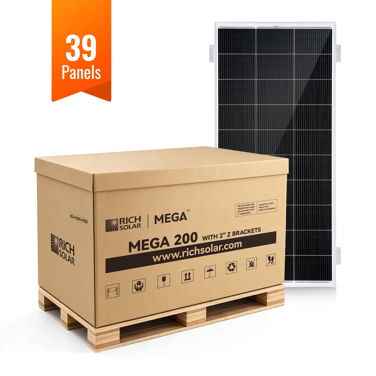 MEGA 200 – 200W 12V Solar Panel with 2 Z-Brackets