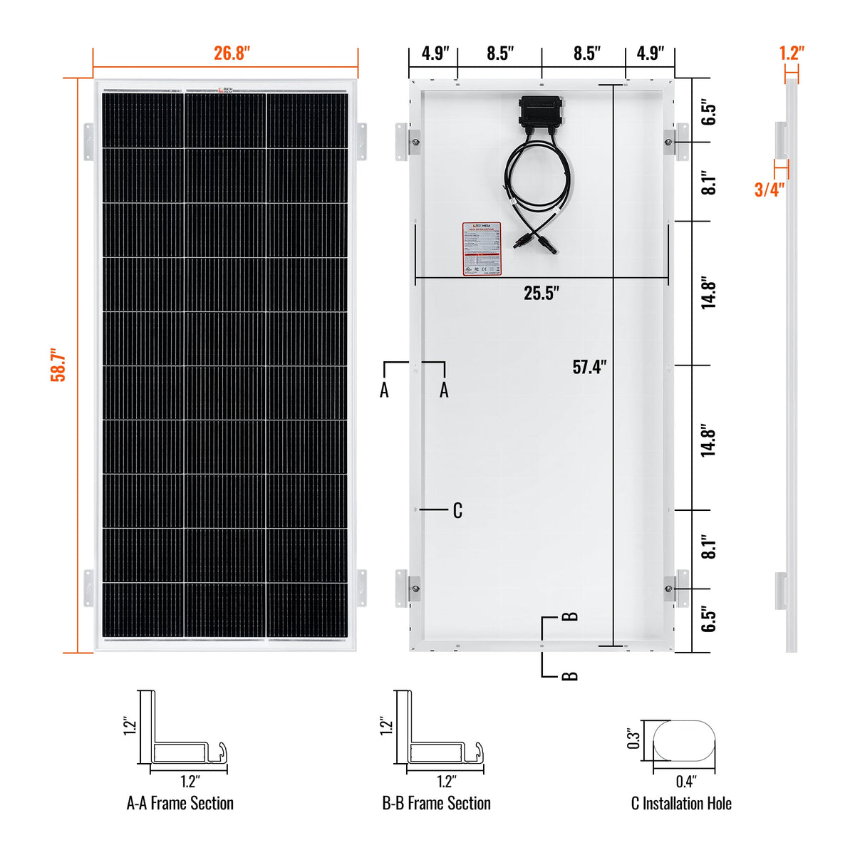 MEGA 200 – 200W 12V Solar Panel with 2 Z-Brackets