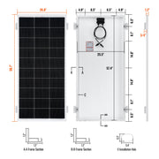MEGA 200 – 200W 12V Solar Panel with 3/4 Z-Brackets