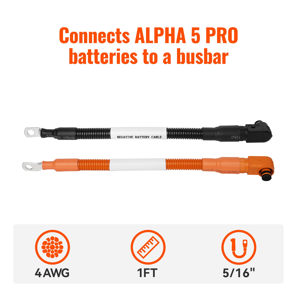 4 AWG 5/16" Battery Cable Pair | 1 FT Orange & Black Pure Copper Cables for ALPHA 5 PRO Server Rack Battery