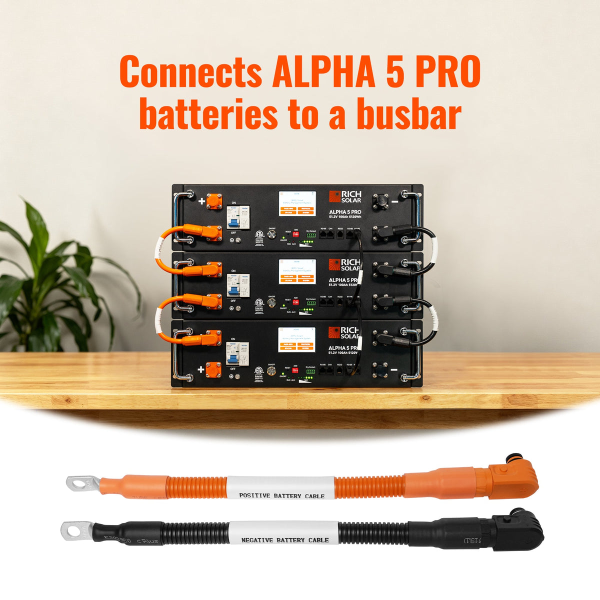 4 AWG 5/16" Battery Cable Pair | 1 FT Orange & Black Pure Copper Cables for ALPHA 5 PRO Server Rack Battery