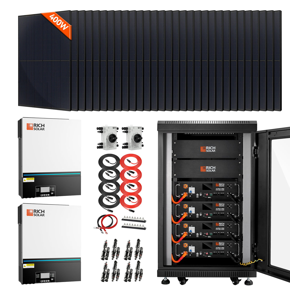 Complete Off-Grid Solar Kit | 32 x MEGA 400 Solar Panels | 13,000W 120/240V Output | 48VDC