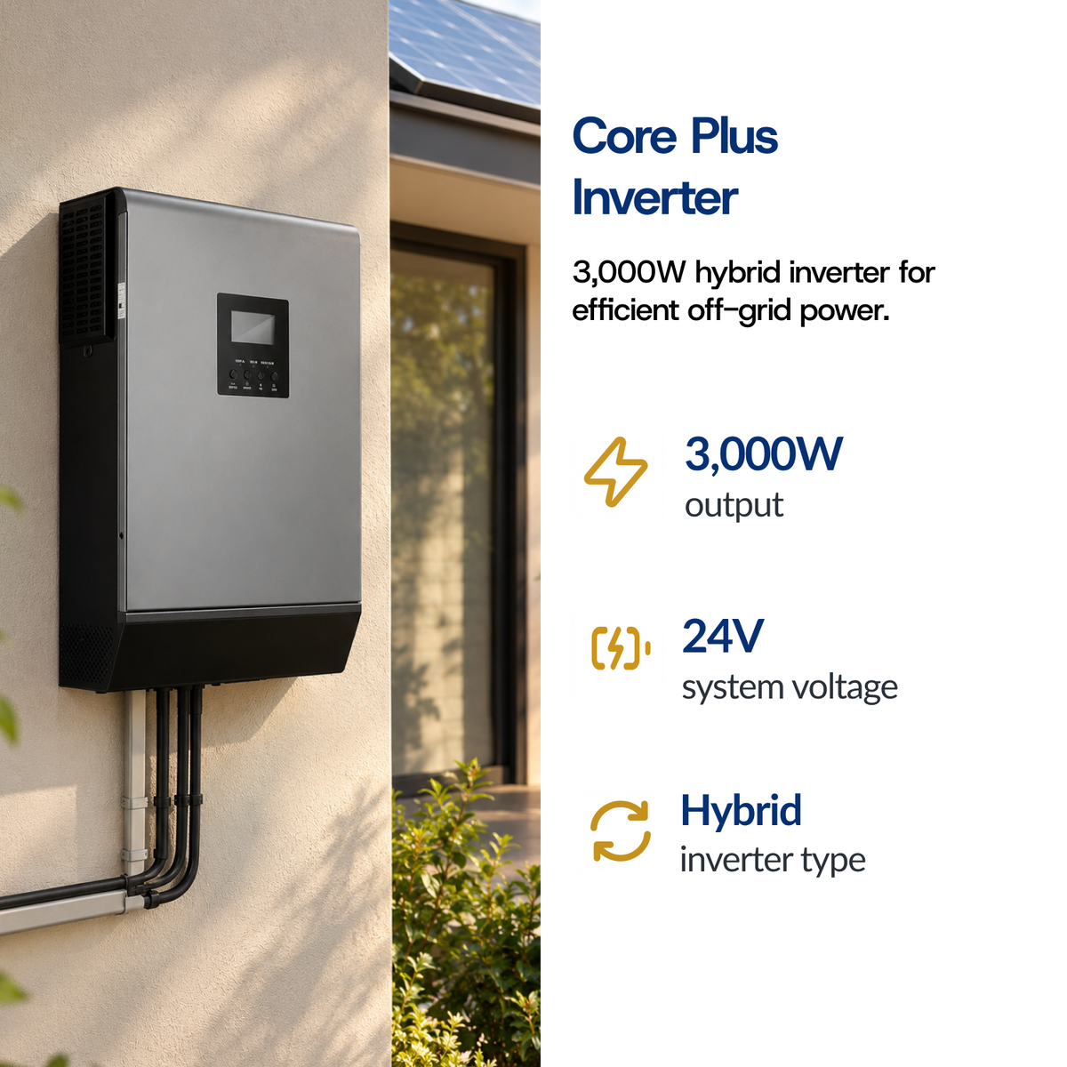 Core Plus 800W Off-Grid Solar Kit with 3000W Inverter & 5.12–7.68kWh Lithium Battery