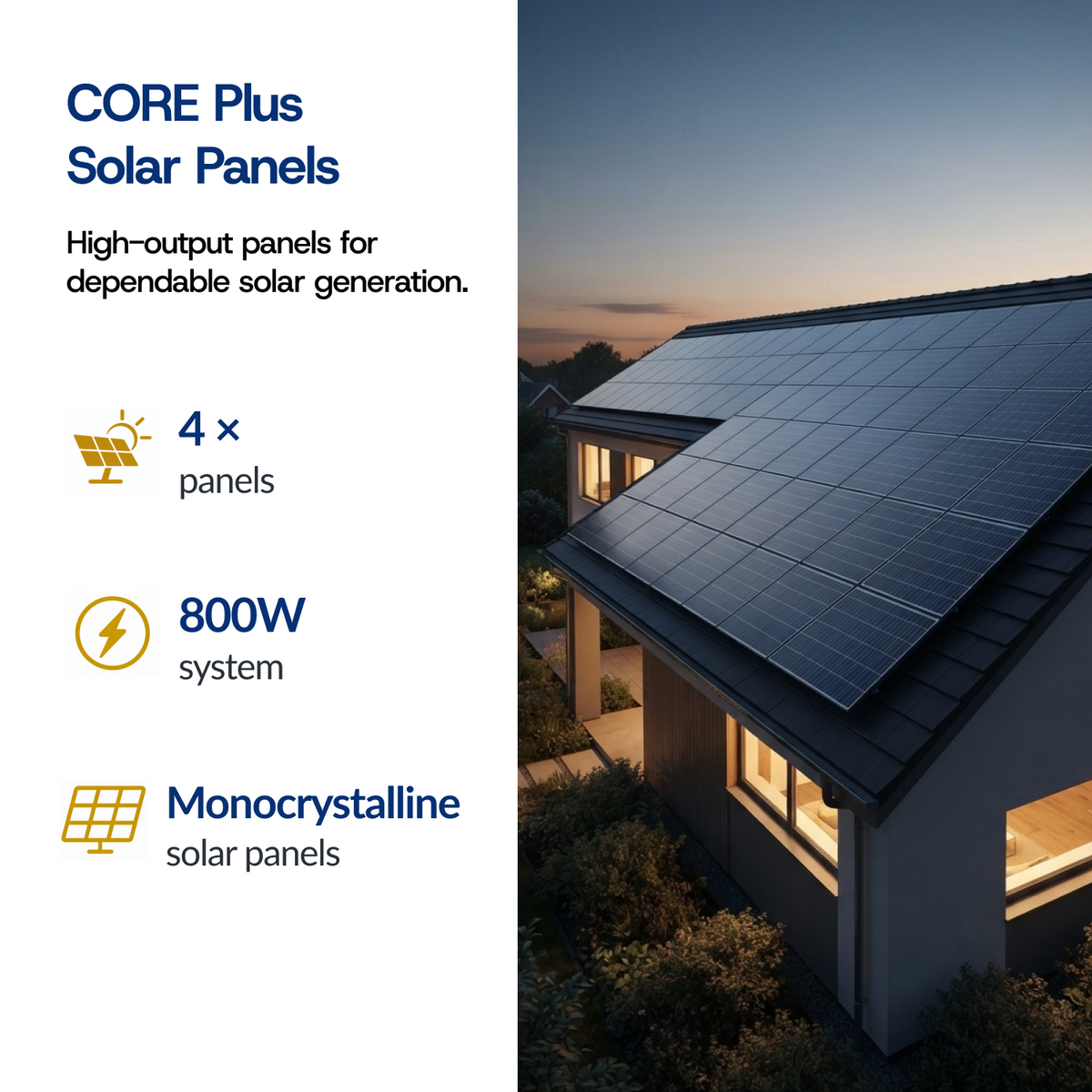 Core Plus 800W Off-Grid Solar Kit with 3000W Inverter & 5.12–7.68kWh Lithium Battery