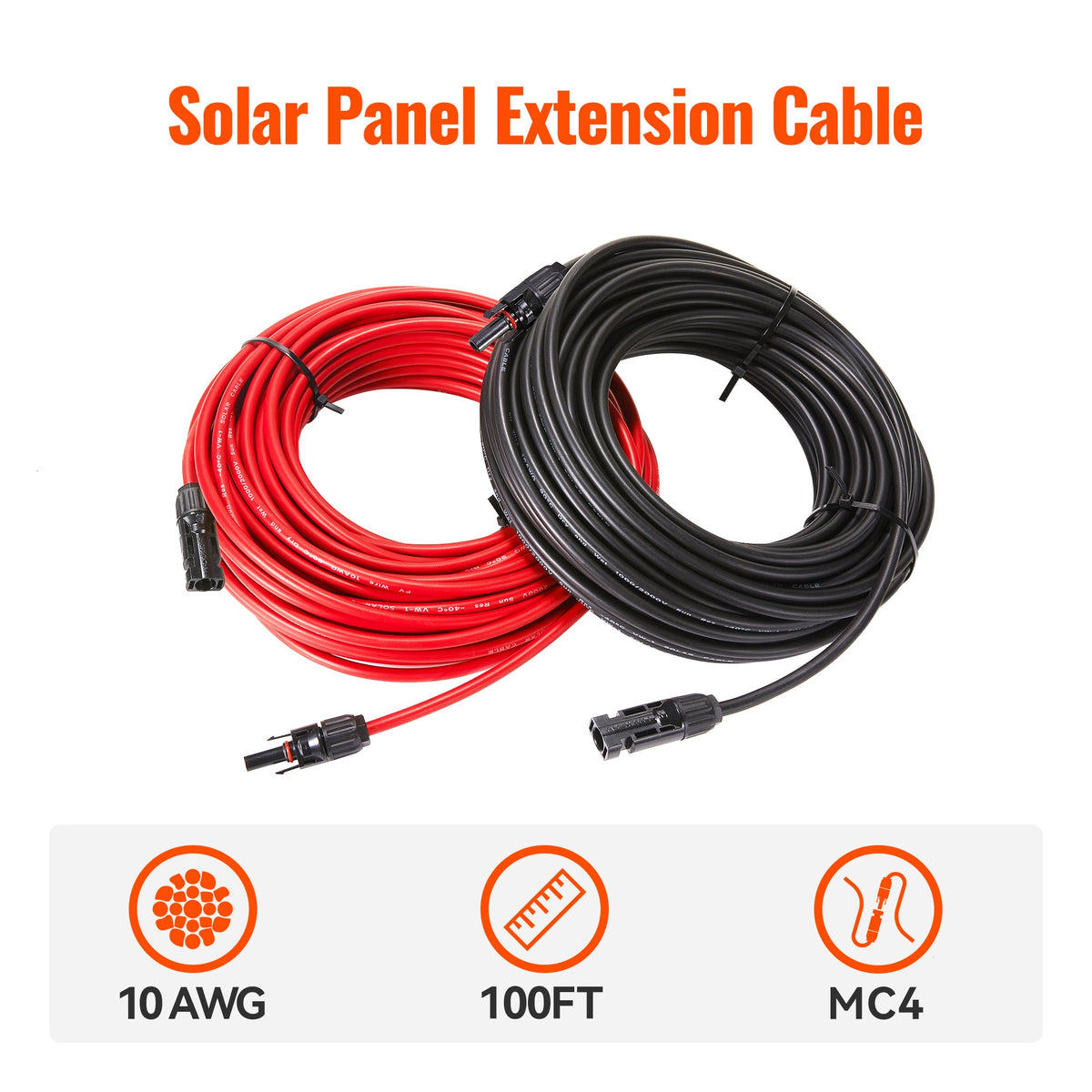 10 AWG Solar Panel Extension Cable Pair – Red & Black