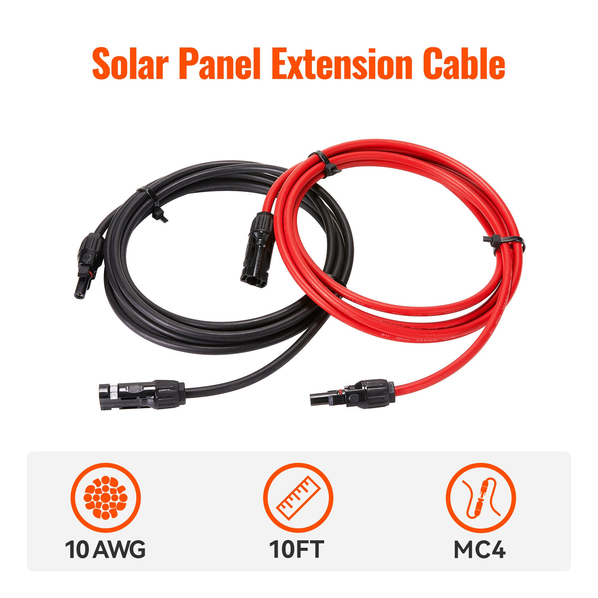 10 AWG Solar Panel Extension Cable Pair – Red & Black