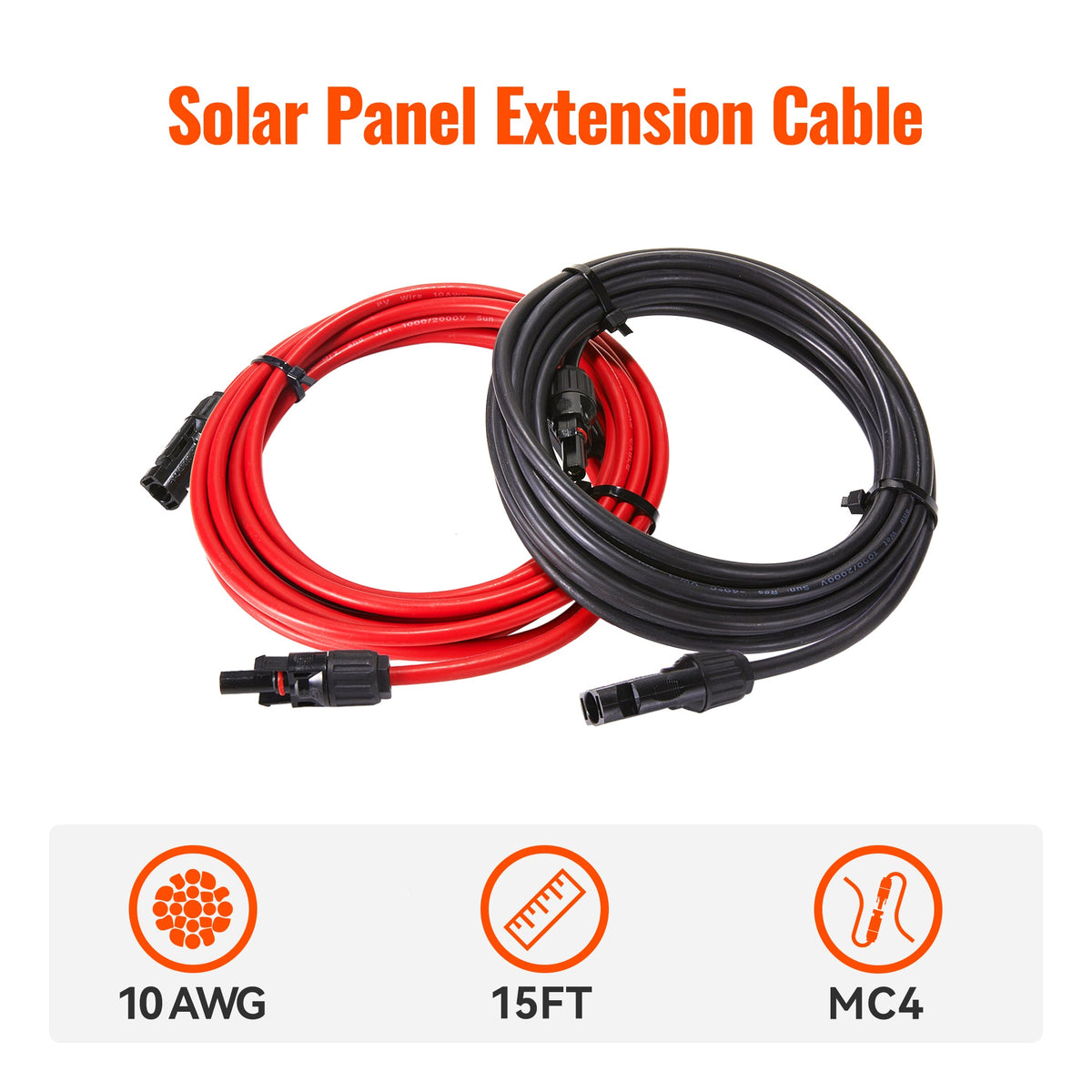 10 AWG Solar Panel Extension Cable Pair – Red & Black