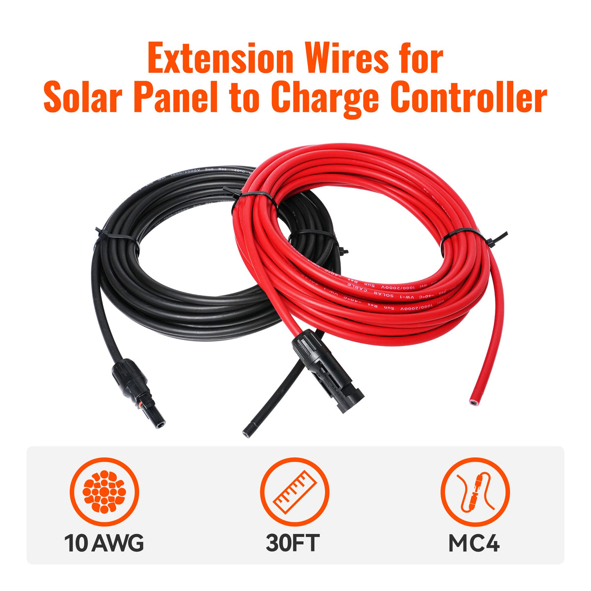 10 AWG Solar Panel to Charge Controller Cable