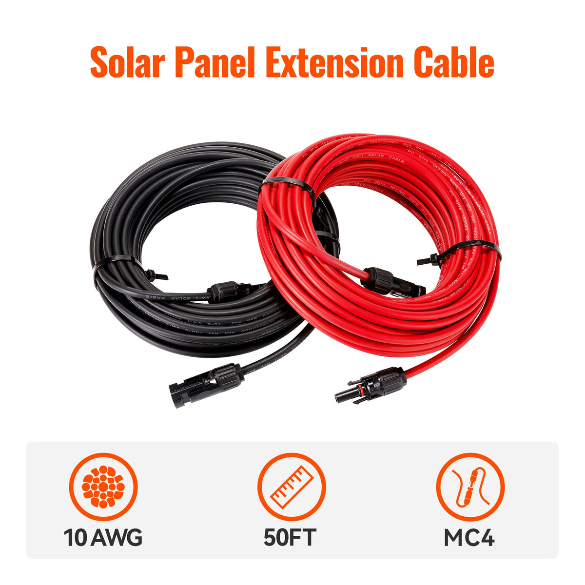 10 AWG Solar Panel Extension Cable Pair – Red & Black