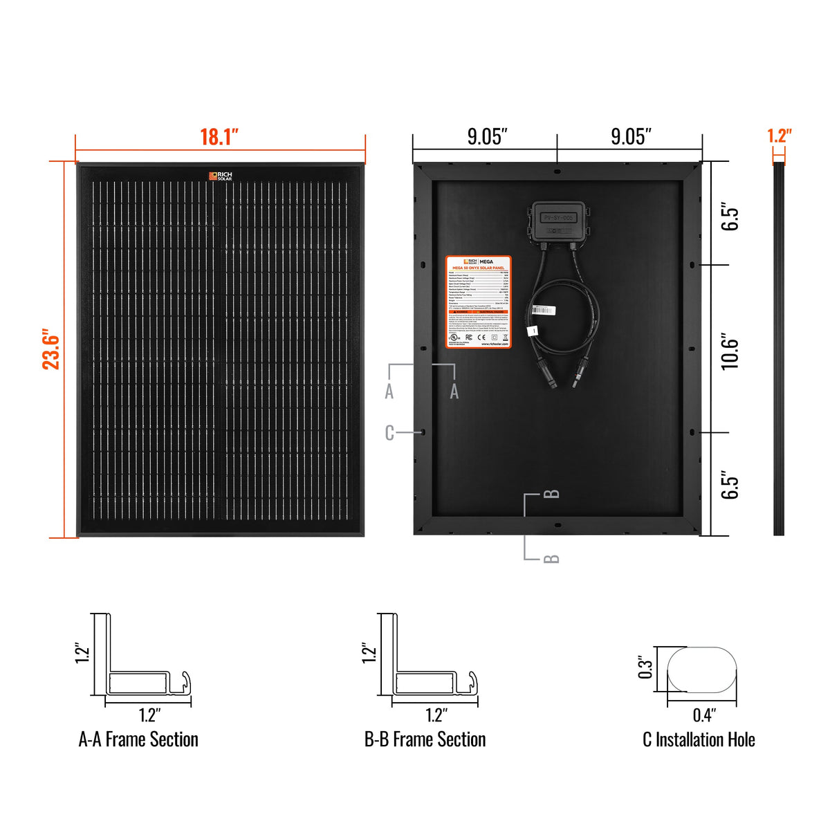 MEGA 50 Onyx – 50W 12V All-Black Solar Panel