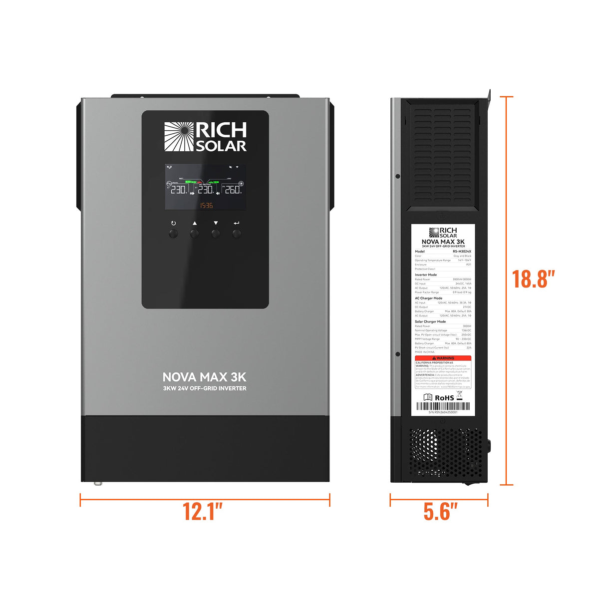 NOVA MAX 3K – 3,000W 24V Off-Grid Hybrid Inverter