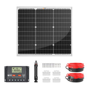 50 Watt Solar Kit | Includes 50W Solar Panel + 30A PWM Solar Controller + Wires and Brackets | DIY Complete Solar Kit without Batteries