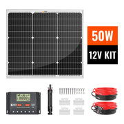 50 Watt Solar Kit | Includes 50W Solar Panel + 30A PWM Solar Controller + Wires and Brackets | DIY Complete Solar Kit without Batteries