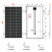 MEGA 100 – 100W 12V Solar Panel with 3/4 Z-Brackets
