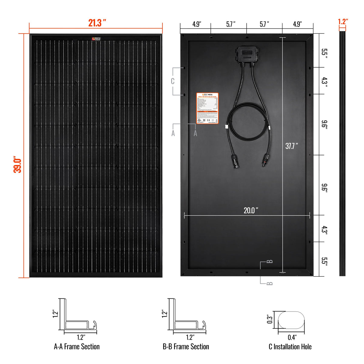 MEGA 100 Onyx – 100W 12V All-Black Solar Panel