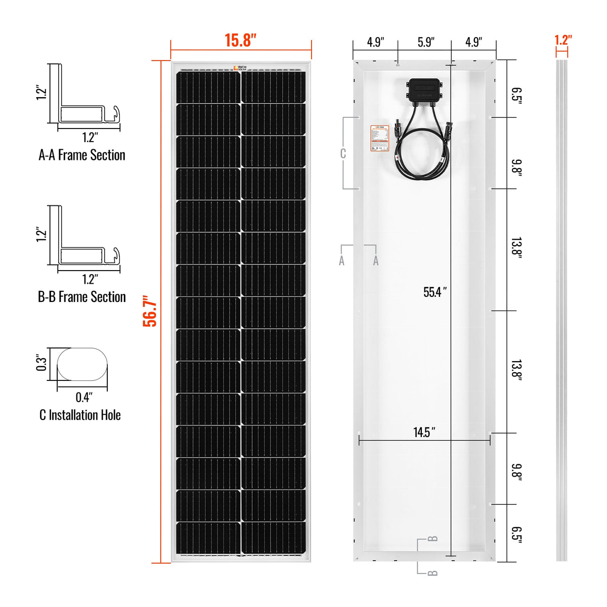 MEGA 100 Slim SLX – 100W 12V Narrow Solar Panel