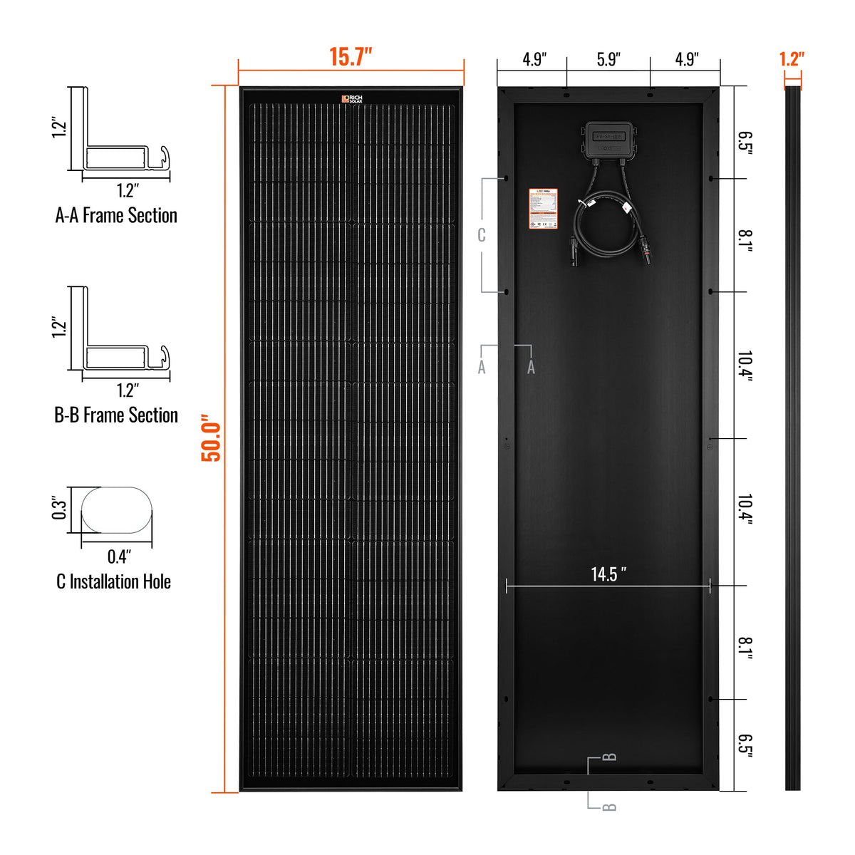 MEGA 100 Slim Onyx – 100W 12V Black Narrow Panel