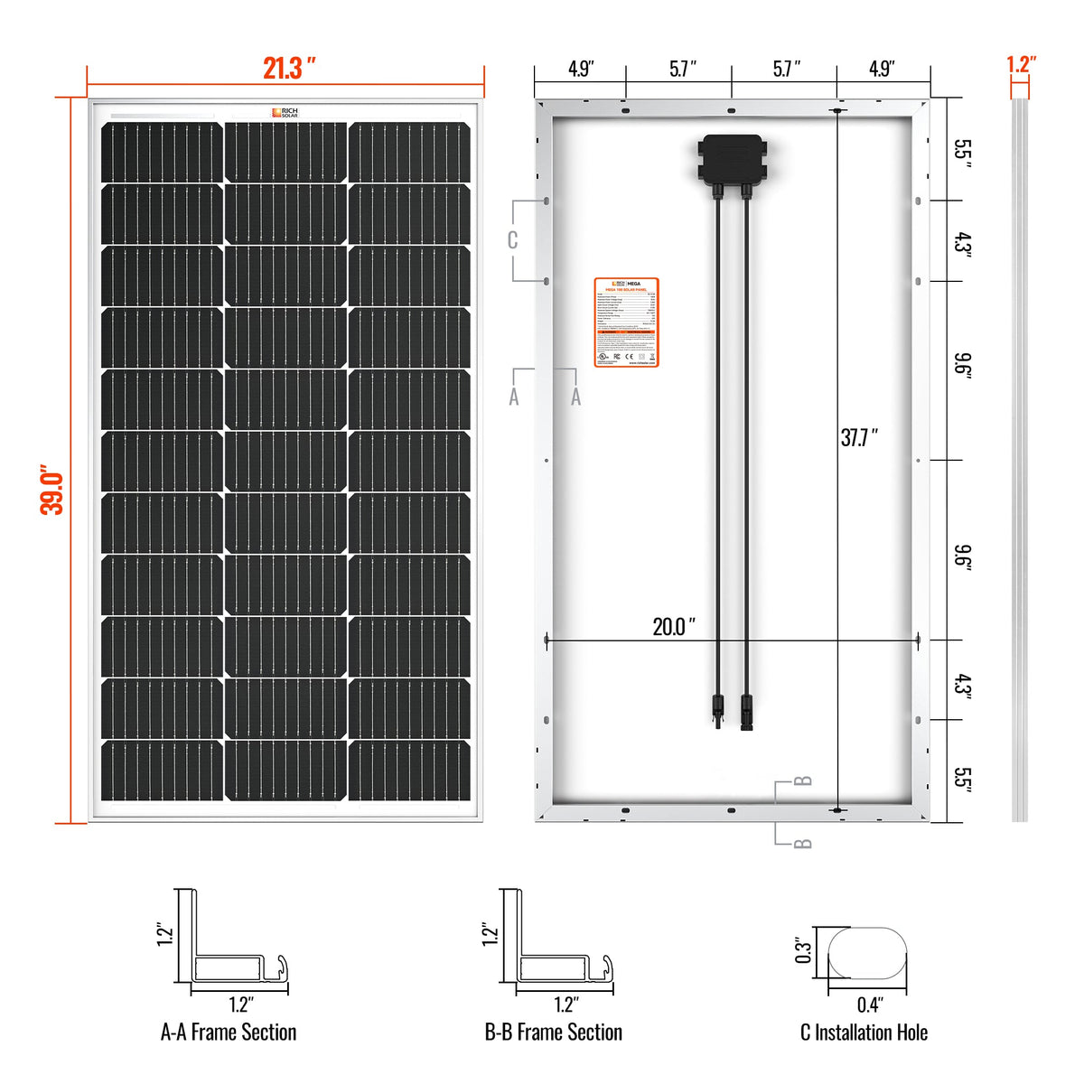 MEGA 100 – 100W 12V Solar Panel