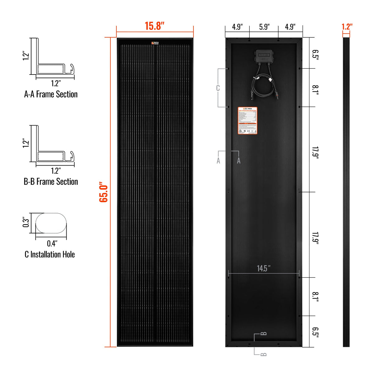 MEGA 130 Slim Onyx – 130W 12V Black Narrow Panel