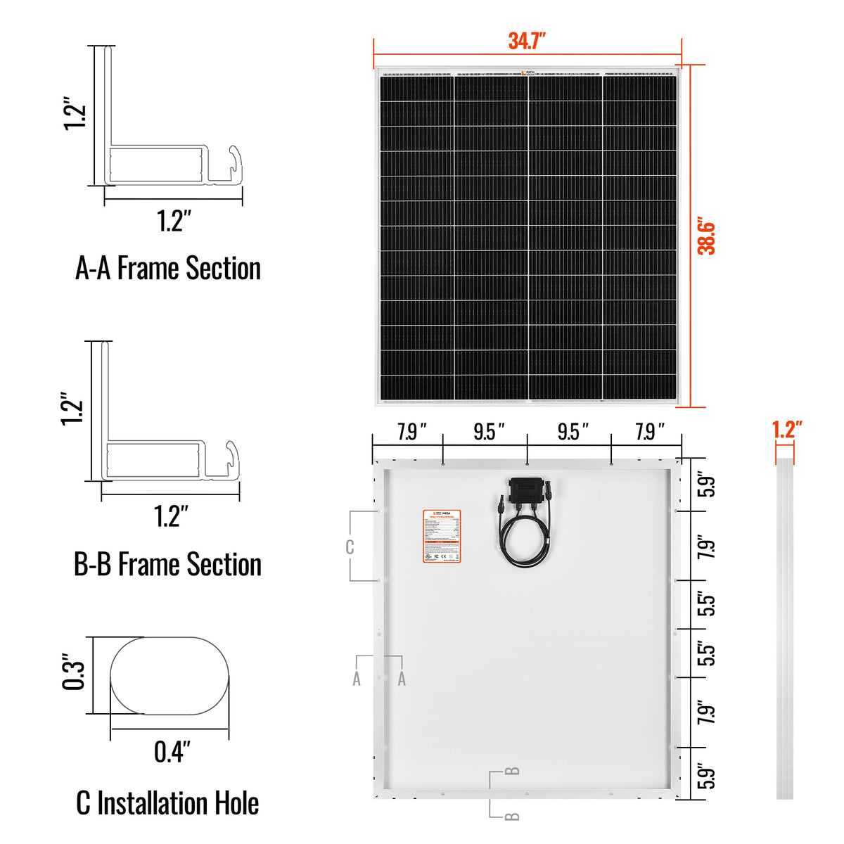 MEGA 175 Pro – 175W 24V Solar Panel with 20ft Cable