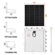 MEGA 175 Pro – 175W 24V Solar Panel with 20ft Cable