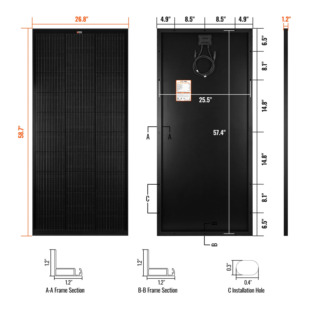 MEGA 200 Onyx – 200W 12V All-Black Solar Panel