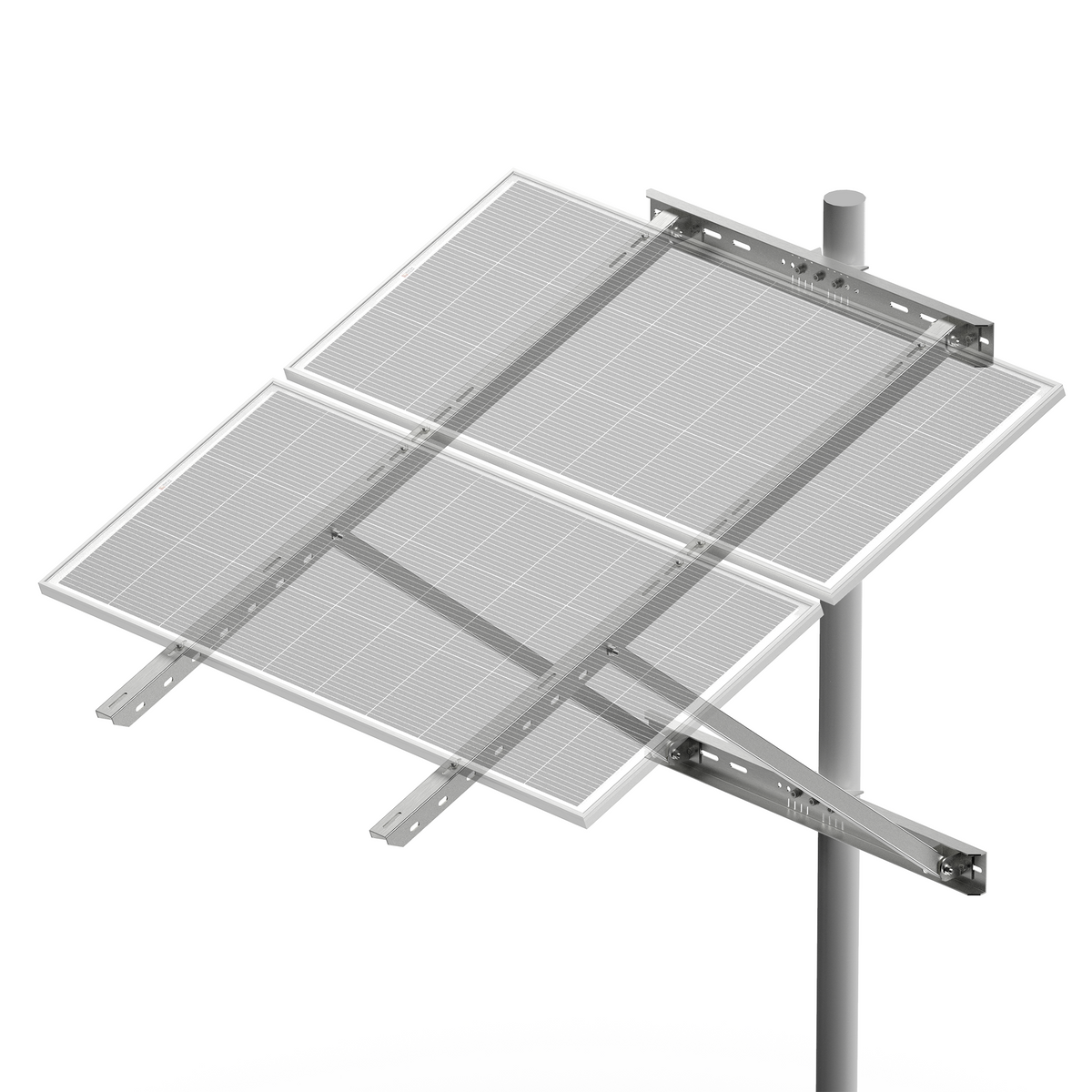 Adjustable Solar Pole Mount Kit – 2 Panels, 25–90° Tilt